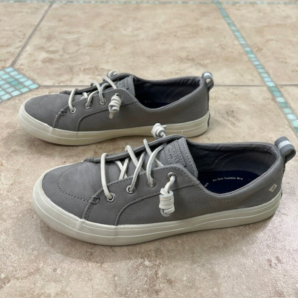 SPERRY Crest Vibe Washable Leather Barrel Lace Sneaker – Gray, Sz 7.5